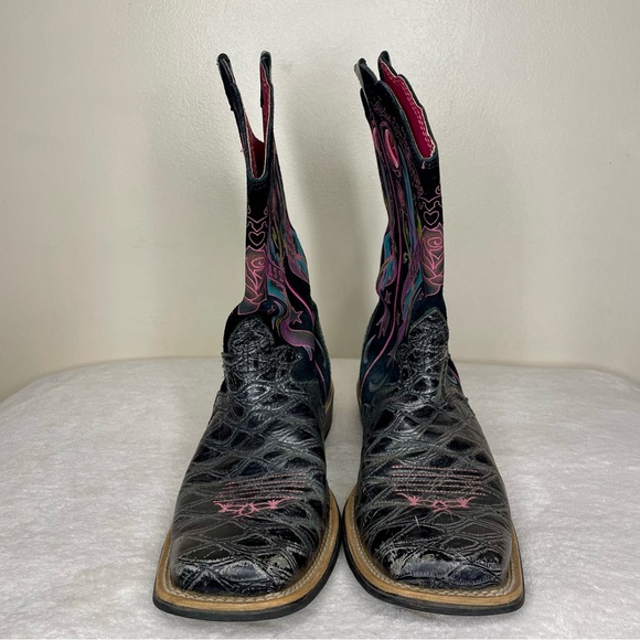 Ariat Rodeobaby Rocker Cowboy Boots Leather Suede Floral Black Pink Size 9 - Picture 5 of 14